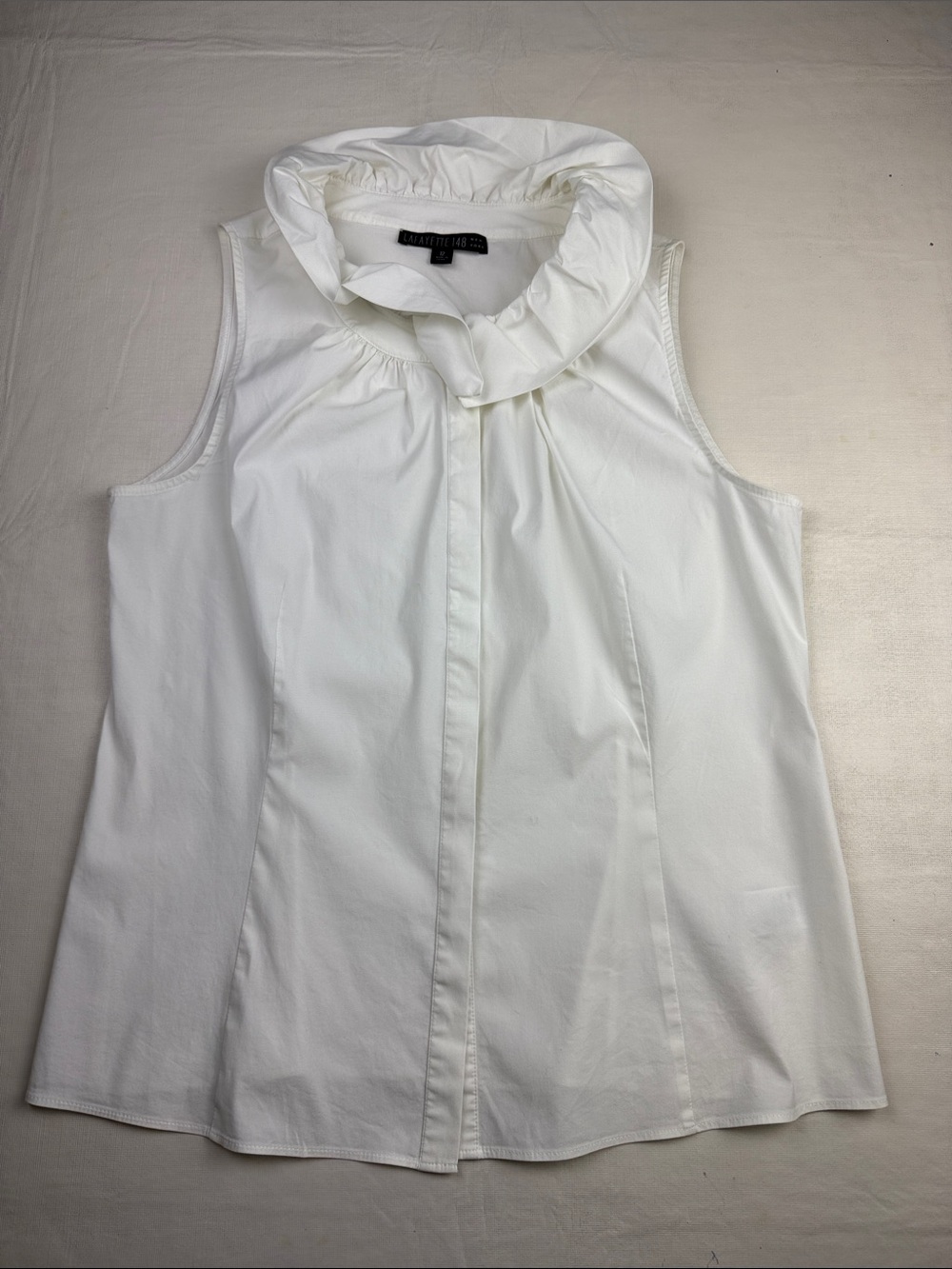 Lafayette 148 New York White Sleeveless Ruffle-Neck Button Down Blouse Size 12